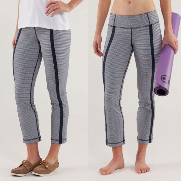 Lululemon Coast To Class Pant Gingham Blue Black White Checkered Leggings | Sz 4 - Picture 1 of 13